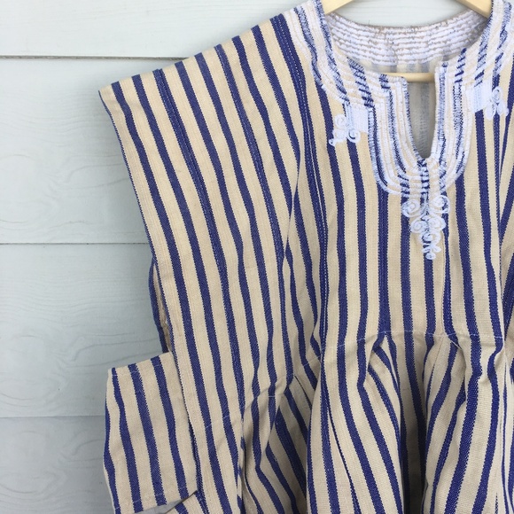 Boho Blue and Tan Striped Babydoll Tank - Picture 3 of 4